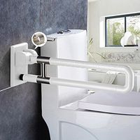 Flip Up Grab Bar Safety Assist Frame Railings Toilet Rail Support Foldable Hand Grips, Reinforcement Base, Stainless Steel, Anti-Slip Nylon, Luminous, Built-In Spring, White A
