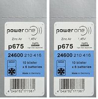 Power One Size 675 Mercury Free Hearing Aid Batteries, 2 Pack (60 Batteries)