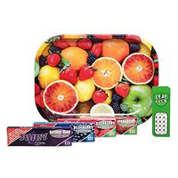 Juicy Jay 1 1/4 “Berry” Flavored Rolling Paper Assortment (BlackBerry, Blueberry, Raspberry, Strawberry) with Leaf Lock Gear Grinder Card and Mini Rolling Tray (Fruit) – 6 Items – Bundle