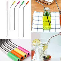 Reusable Drinking Straws Stainless Steel Drinking Straws with Cleaning Brush Set of 4 Metal Straws with Silicone Tip for Drinking 2x10.5''+2x8.5'' Bent Straw - Shipped from US