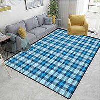 Bigdatastore Checkered Striped Door Mats Outside, Intersecting Stripes and Squares Picnic Themed Tile Pattern in Blue Colors, Fashionable High Class Living Bedroom Rugs(2.5'x 7')