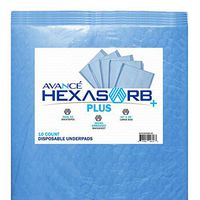 Hexasorb Plus Disposable Underpads Hospital Blue Heavy Absorbency Quilted Fluff Polymer Core with Dual Peelable Release Tapes, 1800mL Absorption Capacity, 30" x 36" (Pack of 10)