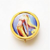 RhyNSky Sea Mermaid Mermaids Mini Gold Portable Pocket Purse Pill Box Case Pillbox, 3 Compartments -296