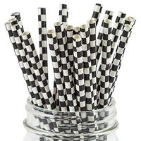 Paper Straws Black Checkered Pattern - Eco Friendly Wedding Straws - Dozens of Designs & Perfect For Any Party! Frozen Dessert Supplies - 300 Count