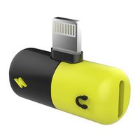 Tailbox Mini Dual Jack Adapter Splitter, Headphone Jack Aux Audio Music & Charge & Calling & Data Sync Cable Charger Connector Compatible with iPhone X/7/7 plus/8/8 plus (Yellow)