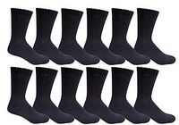 Yacht & Smith Men and Women Value Pack Of Ring spun Cotton Crew Diabetic, Nephropathy Socks (9-11, 12 Pairs Black)