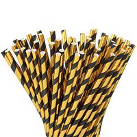 ALINK Black Gold Paper Straws, Pack of 100 Biodegradable Metallic Oil Gold Striped Disposable Straws for Birthday, Wedding, Bridal/Baby Shower, Celebrations and Party Supplies