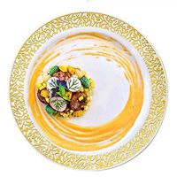 Efavormart 50 Pcs - White with Gold Trimmed 9" Round Disposable Plastic Plate for Wedding Party Banquet - Picturesque Collection