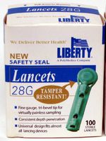Liberty Safety Seal Lancets 28G, 100 sterile lancets