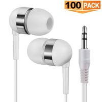 Bulk Earbuds Headphones Wholesale,SoundPretty 100 Pack Earphones Disposable Ear Buds Bulk Individually Wrapped for Kids School Classroom Students