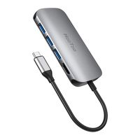 HooToo USB C Hub, 7-in-1 Adapter with Ethernet Port, SD/TF Card Reader, 4K HDMI, 3 USB 3.0 Ports for MacBook/Type C Windows Laptops (Grey)