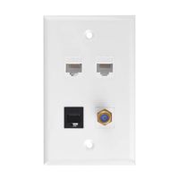 Ethernet Coax Phone Wall Plate, 2 Port Cat 6 RJ45 Keystone, 1 Port TV Coax F Type Keystone and 1 Port Phone RJ11/RJ12 Cat 3 Keystone Wall Plate (2 x Screws Included)