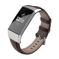 MIJOBS Genuine Leather Bands Compatible with Fitbit Charge 3, Original Replacement Wristbands Metal Connectors for Women Men, Fitness Wristband Replacement Bands Sports Accessories (Brown bamboo knot)