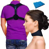 Self Heating Magnetic Therapy Neck Brace & Posture Corrector Back Support Brace ~ Includes Exercise Band ~ Fix Posture ~ Ease Pain ~ Adjustable ~ for Men & Women ~ Neck Pain Relief Bundle ~ by Magnio
