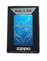 Zippo Custom Lighter - Dove with Olive Branch Released by Hands - Regular Cerulean Blue