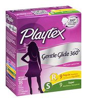 Playtex Plastic Tampons Gentle Glide 360 Multi-Pack Regular/Super Fresh Scent , Pack of 9