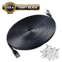 Ethernet Cable Cat6 Network Cable 100 ft - Flat Ethernet Patch Cable with Snagless Rj45 Connector - Compatible with Cat5e Cat5 Computer LAN Wire for PS4,Xbox one,Switch,Modem,Router (Black 100FT)