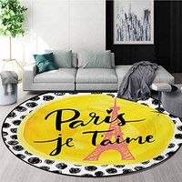 RUGSMAT Paris Non-Slip Area Rug Pad Round,Eiffel Tower with Paris I Love You Message Polka Dot Background Vintage Art Protect Floors While Securing Rug Making Vacuuming,Round-55 Inch