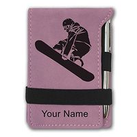 Mini Notepad, Snowboarder Man, Personalized Engraving Included (Pink)