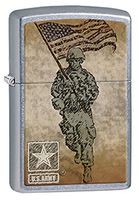 US Army Battle Dress Uniform Soldier Carrying American Flag Chrome Zippo Lighter