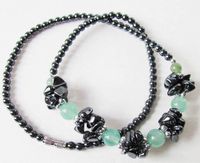 Healing Hematite Man Made Glass Beads and Hematite Clusters Necklace Available in Four Colors (Green)