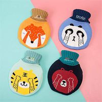 SUWIN Creative Portable Round Cartoon Animal Wool Embroidery Coat Hot Water Bottle Four-Piece, Winter Water-Filled Hand Warmers, Children's Gifts