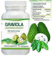Graviola 1500 mg Serving Size 90 Capsules One Bottle (extracto seco de fruto de graviola Guanabana tiene propiedades antibacterianas y antiparasitarias. Actúa Como astringente, Febrífugo, sedativo