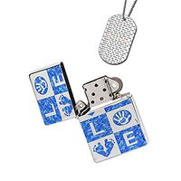 New Vibe Silver Flip Top Lighter - Baby Boy Blue Camoflauge