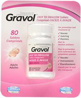 Gravol Easy To Swallow 80 Tablets Filmkote Antinauseant For Nausea, Vomiting, Dizziness and Motion Sickness 50 Milligram