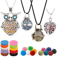 4 PCS Classical Aromatherapy Essential Oil Diffuser Necklace Pendant Combinations, Garden Style/Heart Locket and Owl Necklace Pendant