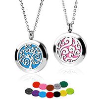 RoyAroma 2PCS Mini Cloud & Tree of Life Aromatherapy Essential Oil Diffuser Necklace Two Patterns Pendant Locket Jewelry,23.6"Adjustable Chain Stainless Steel Perfume Necklace