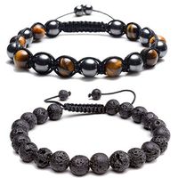 Top Plaza Natural Tiger Eye Stone Magnetic Hematite Healing Therapy Beads Lava Stone Aromatherapy Essential Oil Diffuser Macrame Adjustable Braided Link Bracelets Set(Yellow)