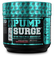 PUMPSURGE Caffeine Free Pump & Nootropic Pre Workout Supplement, Non Stimulant Preworkout Powder & Nitric Oxide Booster,20 Servings, Watermelon, 9.2 OZ