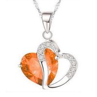 Women's Pendant Necklace Gemstone Charm Heart Shape Rhinestone Statement Clavicle Chain Jewelry Fashion Accessory (Amber)