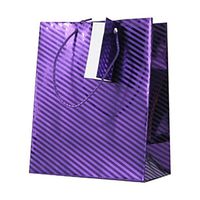 JAM PAPER Gift Bags with Rope Handles - Diagonal Pinstripe Shopping Bags - Small - 4 1/4 x 5 1/2 x 2 3/8 - Purple Foil - Sold Individually