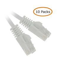 ACL 15 Feet RJ45 Ultra Premium 32AWG Cat6 (550 MHZ) Flat Ethernet Cable, White, 10 Pack