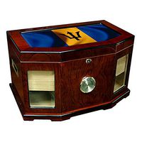 Large Premium Desktop Humidor - Glass Top - Flag of Barbados (Barbadian) - Waves Design - 300 Cigar Capacity - Cedar Lined with Two humidifiers & Large Front Mounted Hygrometer.