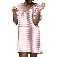 Shift Dress for Women Bxzhiri V-Neck Short Sleeve Striped Print Casual Loose Mini Dress Red