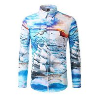 Men Floral Shirt Vacation Funny Shirt Sky Blue Long Sleeve Hipster Twill Woven Hipster Invisible Button Shirt Camisa(XL,Blue)