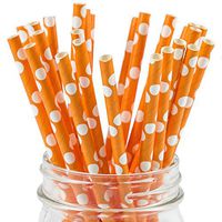 Paper Straws Orange Polka Dot Pattern - Eco Friendly Wedding Straws - Dozens of Designs & Perfect For Any Party! Frozen Dessert Supplies - 100 Count