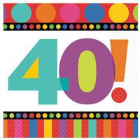 40th Birthday Dots and Stripes Luncheon Napkins 16 count Birthday Party Supply