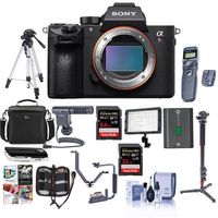 Sony a7R III Mirrorless Digital Camera Body - Bundle with Camera Bag, 64/32GB SDHC U3 Cards, Tripod, Shotgun Mic, Monopod, Spare Battery, Video Light, Wireless Remote Shutter, Software Pack and More