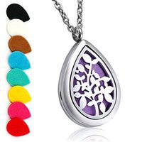 Aromatherapy Essential Oil Diffuser Necklace Locket Pendant Jewelry with Stainless Steel 24" Adjustable Chain Teardrop Locket Pendant