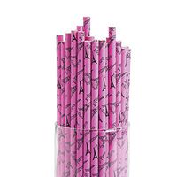 Pink I Love Paris Disposable Drinking Straws - 24 pcs