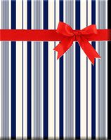 Navy Blue and White Indigo Stripe Gift Wrap Wrapping Paper-15ft Roll w. Gift Tags