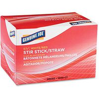 Genuine Joe 20050CT Stir Stcks/Straws, Plastic, f/Hot/Cold,40BX/CT, 5-1/2-Inch,WE/RD