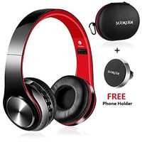 Bluetooth Headphones Over Ear, Hi-Fi Stereo Wireless Headset, Foldable, Soft Memory-Protein Earmuffs, w/Built-in Mic and Wired Mode for PC/Cell Phones/TV (Red with Case)