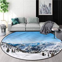 RUGSMAT Landscape Modern Machine Washable Round Bath Mat,Snowy Mountain Ridges Coffee Table Mat Non-Skid Living Room Carpet Round-63