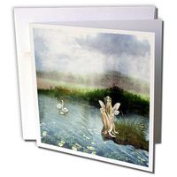 3dRose Fairy With Family Of Swans n Water Lillies - Greeting Cards, 6 x 6 inches, set of 6 (gc_109009_1)