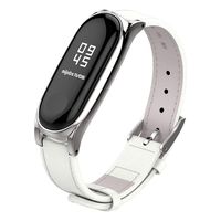 Mijobs Compatible Xiaomi Mi Band 3, Genuine Leather Replacement Strap Breathable Wristband with Metal Frame Bracelet Accessories for Xiaomi Mi Band 4 Smart Watch Bracelet Wristband (White)